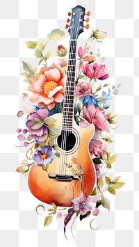 PNG Guitar flower pattern plant. AI generated Image by rawpixel.