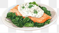 PNG Salmon plate food meal, digital paint illustration.