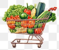 PNG Shopping food cart white background, digital paint illustration.