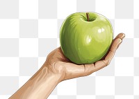 PNG Apple fruit green plant, digital paint illustration. AI generated image