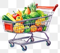PNG Shopping plant food cart, digital paint illustration.