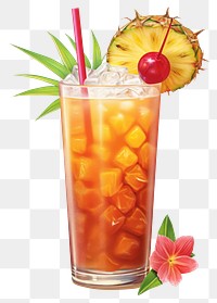 PNG Pineapple cocktail drink fruit, digital paint illustration. 