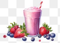 PNG Smoothie strawberry blueberry milkshake, digital paint illustration.