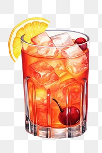 PNG Cocktail drink fruit glass, digital paint illustration. 