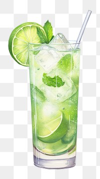 PNG Mojito lime cocktail drink, digital paint illustration.