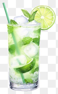 PNG Mojito cocktail drink fruit, digital paint illustration.