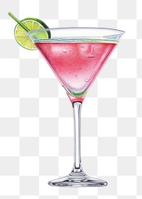 PNG Cocktail martini drink fruit, digital paint illustration.