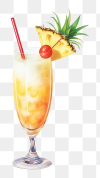 PNG Cocktail pineapple fruit drink, digital paint illustration. 