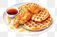 PNG Waffle plate meal food, digital paint illustration. AI generated image