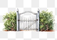 PNG Gate outdoors fence plant, digital paint illustration.