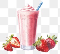 PNG Strawberry smoothie milkshake fruit, digital paint illustration.