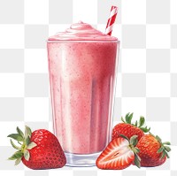 PNG Strawberry smoothie milkshake fruit, digital paint illustration.