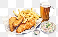 PNG Food meal fish beer. AI generated Image by rawpixel.