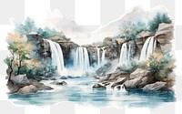PNG Waterfall landscape painting outdoors. AI generated Image by rawpixel.