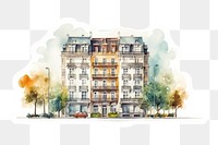 PNG watercolor illustration of apartment, isolated on a white paper background, isolated --ar 3:2