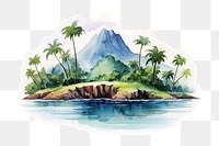 PNG water color illustration of tropical island isolated on white paper --ar 3:2