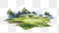 PNG watercolor style for the design of golf course isolated on a white paper background