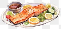 PNG Seafood salmon plate invertebrate. AI generated Image by rawpixel.