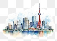 PNG Watercolor illustration of Tokyo, Japanese landmark, isolated on white background --ar 3:2
