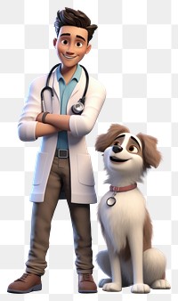 PNG A veterinarian checking a dog health cartoon doctor white background. AI generated Image by rawpixel.