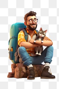 PNG Portrait backpack sitting cartoon. AI generated Image by rawpixel.