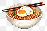 PNG Egg noodle ramen plate, digital paint illustration.