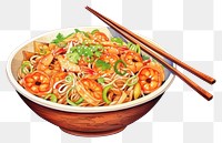 PNG Food chopsticks noodle plate, digital paint illustration.