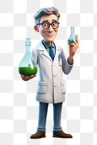 PNG Scientist holding cartoon bottle. 