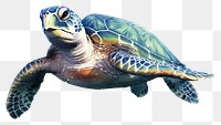 PNG Sea turtle, digital paint illustration.