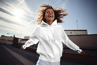 Women's hoodie png, transparent fashion mockup