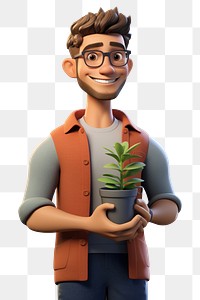 PNG Cartoon plant gardening smiling. 