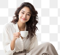 PNG Sitting smile cup mug transparent background