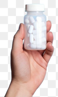 PNG Pill holding bottle hand. 