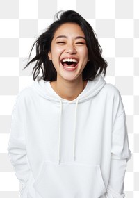 PNG Sweatshirt laughing hoodie white