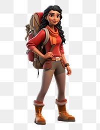 PNG Cartoon adult woman backpacking. 