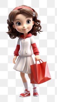 PNG Shopping handbag cartoon doll. 