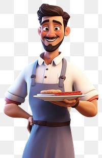 PNG Cartoon smiling cook food. 