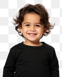 PNG A male toddler smiling wearing a black long sleeve T-shirt portrait child smile. 