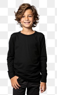 PNG A kid smiling wearing a black long sleeve T-shirt portrait photography sweatshirt. 