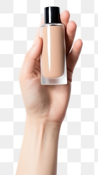 PNG Cosmetics bottle holding hand. AI generated Image by rawpixel.