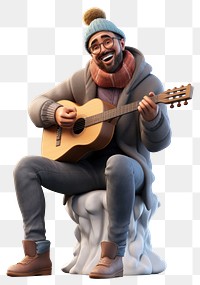 PNG  Guitar musician sitting winter. AI generated Image by rawpixel.