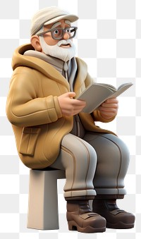 PNG  Sitting reading cartoon white background. AI generated Image by rawpixel.