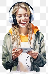 PNG Headphones portrait headset smile. AI generated Image by rawpixel.