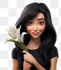 PNG Portrait holding cartoon flower. 