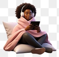 PNG Sitting reading cartoon blanket. 