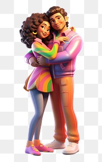 PNG Hugging cartoon adult woman. 