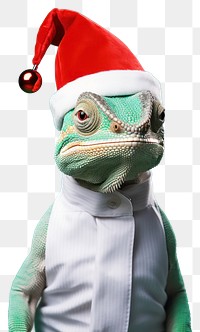 PNG Lizard chameleon christmas portrait transparent background