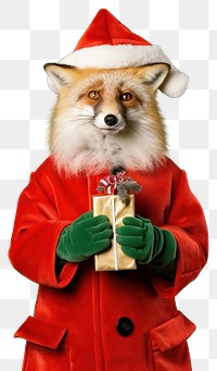 PNG Fox christmas portrait holding transparent background