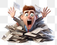 PNG Cartoon white background overworked paperwork