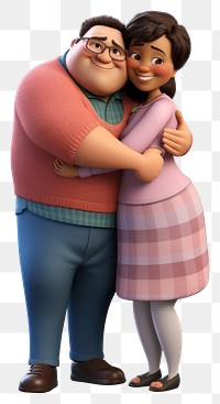 PNG Portrait cartoon hugging adult. 